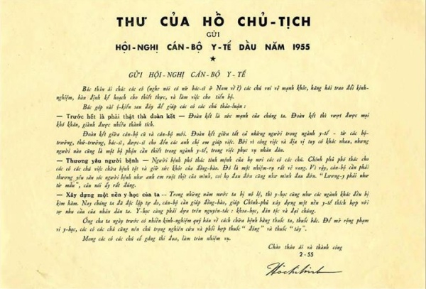Bức thư của Bác Hồ căn dặn 3 điều gửi tới Hội nghị cán bộ ngành Y tế tháng 2/1955