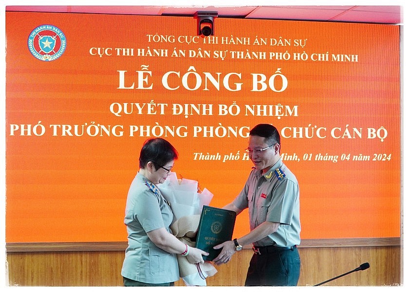 Toàn cảnh buổi lễ công bố Quyết định bổ nhiệm Phó Trưởng phòng, Phòng Tổ chức cán bộ - Cục THADS Thành phố Hồ Chí Minh.