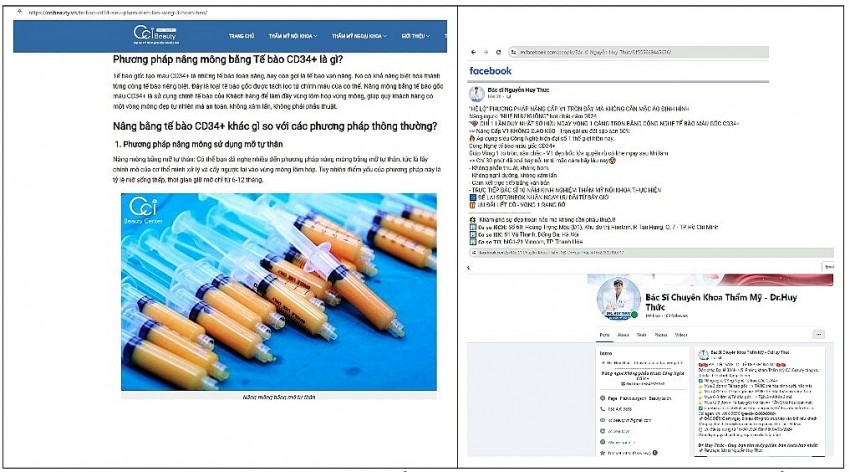 Nội dung Viện thẩm mỹ Quốc tế CCI Beauty Center quảng cáo vi phạm trên mạng xã hội. Ảnh Sở Y tế HCM