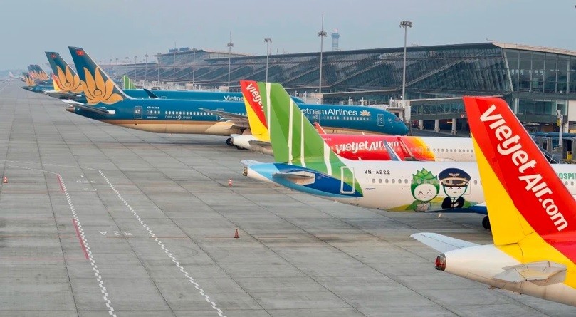Máy bay của các hãng hàng không tại Sân bay Quốc tế Nội Bài. (Ảnh: TTXVN)