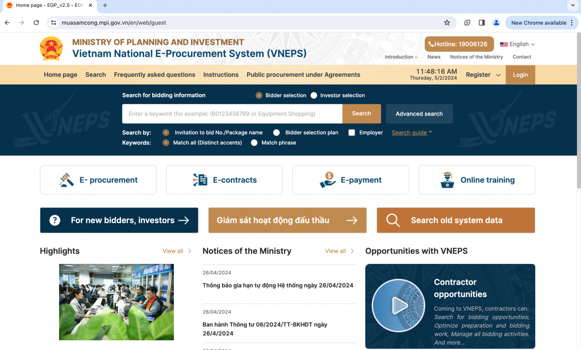 Bộ Kế hoạch & Đầu tư hướng dẫn đăng tải thông tin về lựa chọn nhà thầu