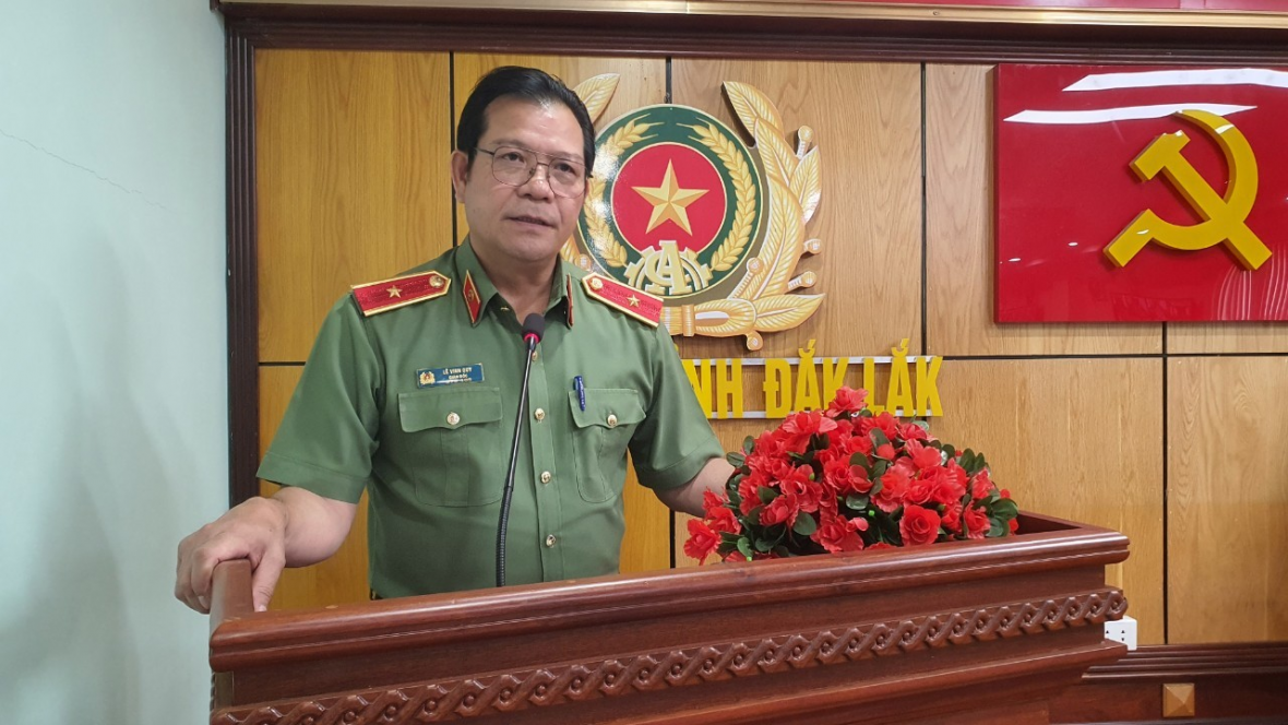 hiếu tướng Lê Vinh Quy – Giám đốc Công an tỉnh phát biểu khai mạc Hội nghị