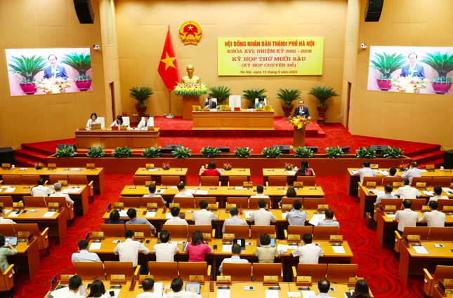 Quang cảnh kỳ họp thứ 16 (kỳ họp chuyên đề) của HĐND TP.Hà Nội khóa XVI, nhiệm kỳ 2021-2026.