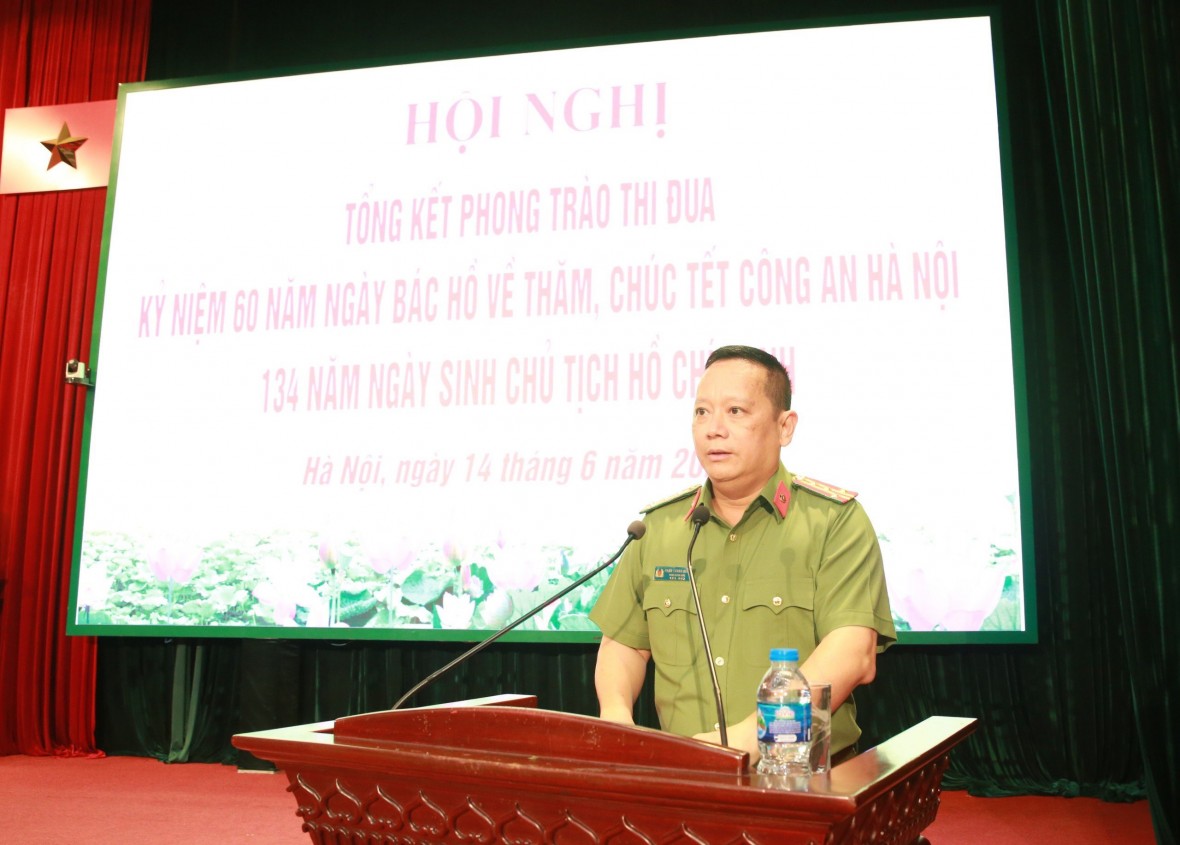 Đại tá Phạm Thanh Hùng, Phó Giám đốc Công an TP Hà Nội phát biểu tại hội nghị