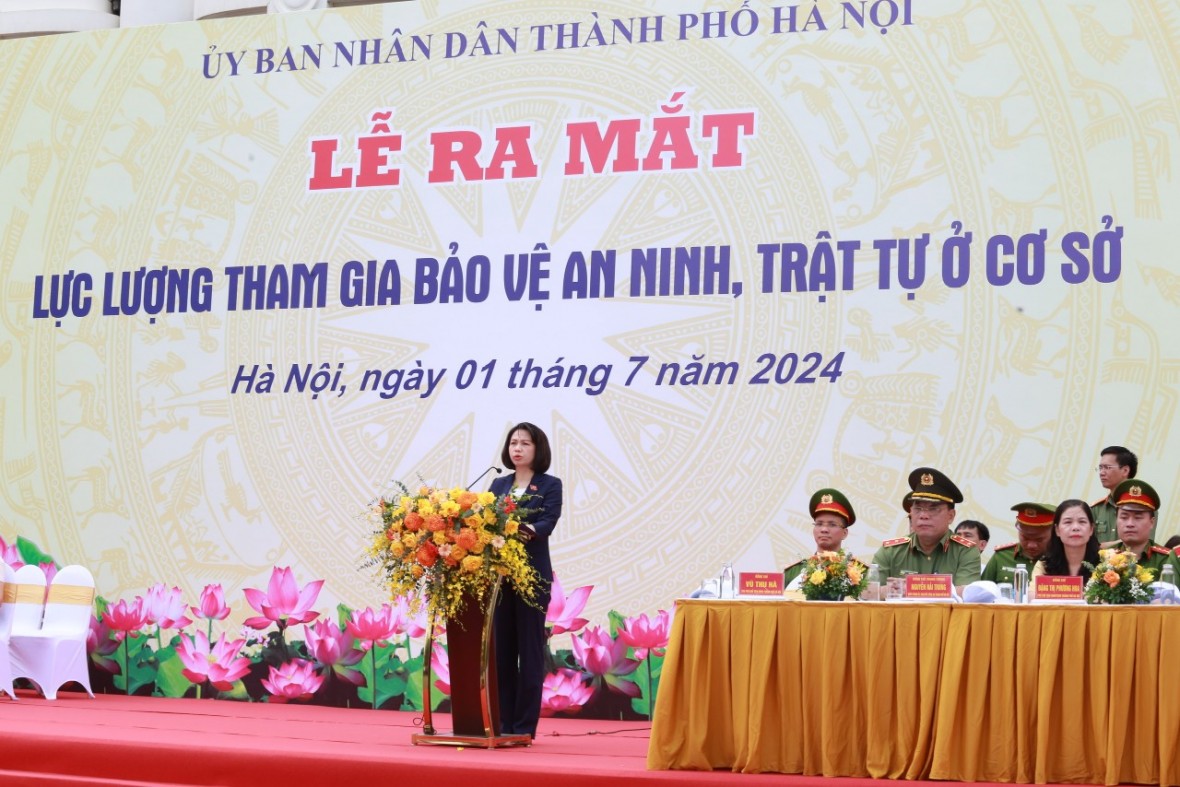 Đồng chí Vũ Thu Hà - Thành ủy viên, Phó Chủ tịch UBND Thành phố phát biểu tại buổi lễ ra mắt.