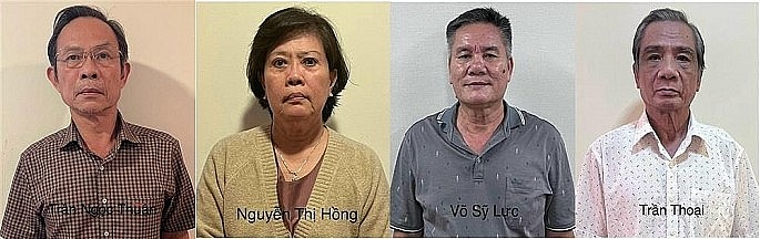 04 bị can (từ trái qua): Trần Ngọc Thuận; Nguyễn Thị Hồng; Võ Sỹ Lực; Trần Thoại.