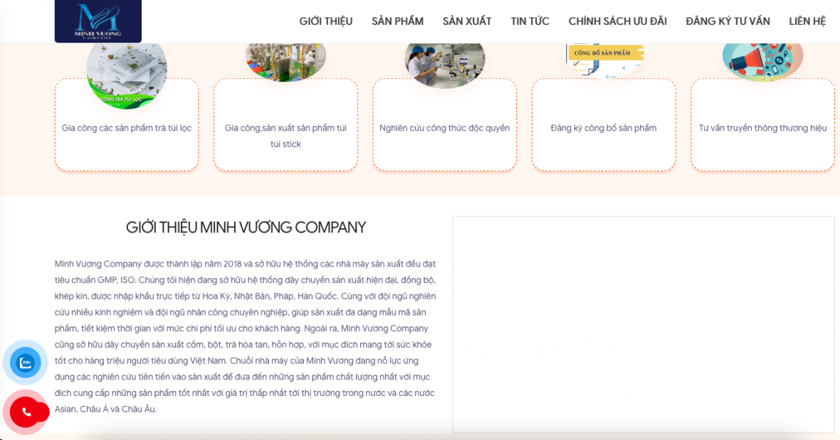 Mặc dù chỉ có nhà xưởng ở thôn 4 xã Thi Sơn nhưng tại website:minhvuongltd.com công ty TNHH sản xuất thương mại và dịch vụ Minh Vương quảng cáo là nhà máy đạt chuẩn GMP.