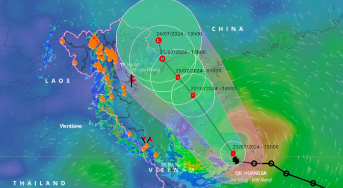 Dự báo đường đi của bão số 2 trên Biển Đông đang hướng vào vịnh Bắc Bộ (Ảnh: VNDMS).