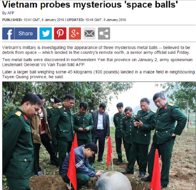 Daily Mail đưa tin li&ecirc;n quan đến c&aacute;c vật thể lạ được ph&aacute;t hiện ở Việt Nam.