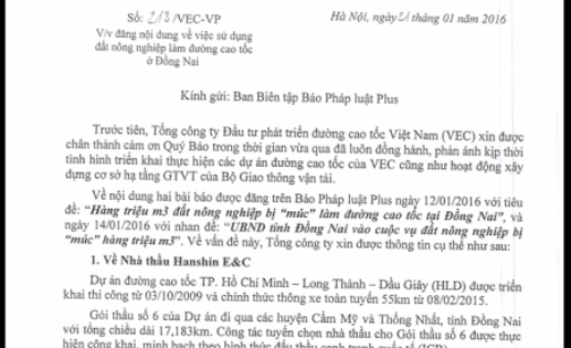 Chưa tỏ trắng đen, VEC nói hộ Hanshin trong vụ “múc”đất nông nghiệp trái phép?