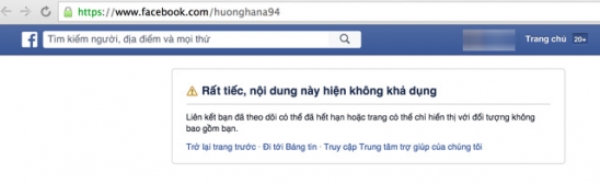 Sau khi lộ clip sex th&igrave; trang facebook c&aacute; nh&acirc;n của Hường Hana đ&atilde; bị kh&oacute;a. Ảnh: internet.