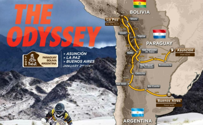 Cuộc đua xe đường trường&nbsp;Rally Dakar 2017&nbsp;xuất ph&aacute;t ng&agrave;y 2/1 tại Asunc&iacute;on (Paraguay), chạy qua Bolivia v&agrave; Argentina, kết th&uacute;c ng&agrave;y 14/1 tại Buenos Aires (Argentina) sau 12 chặng. Đ&acirc;y l&agrave; lần thứ 38 cuộc đua xe n&agrave;y được tổ chức, v&agrave; năm thứ ch&iacute;n li&ecirc;n tiếp diễn ra ở Nam Mỹ.