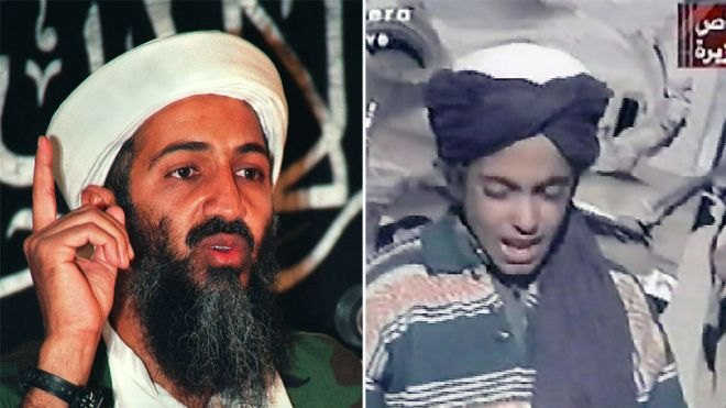 Tr&ugrave;m khủng bố bin Laden (tr&aacute;i) v&agrave; con trai Hamza bin Laden (phải). (Ảnh: AFP)