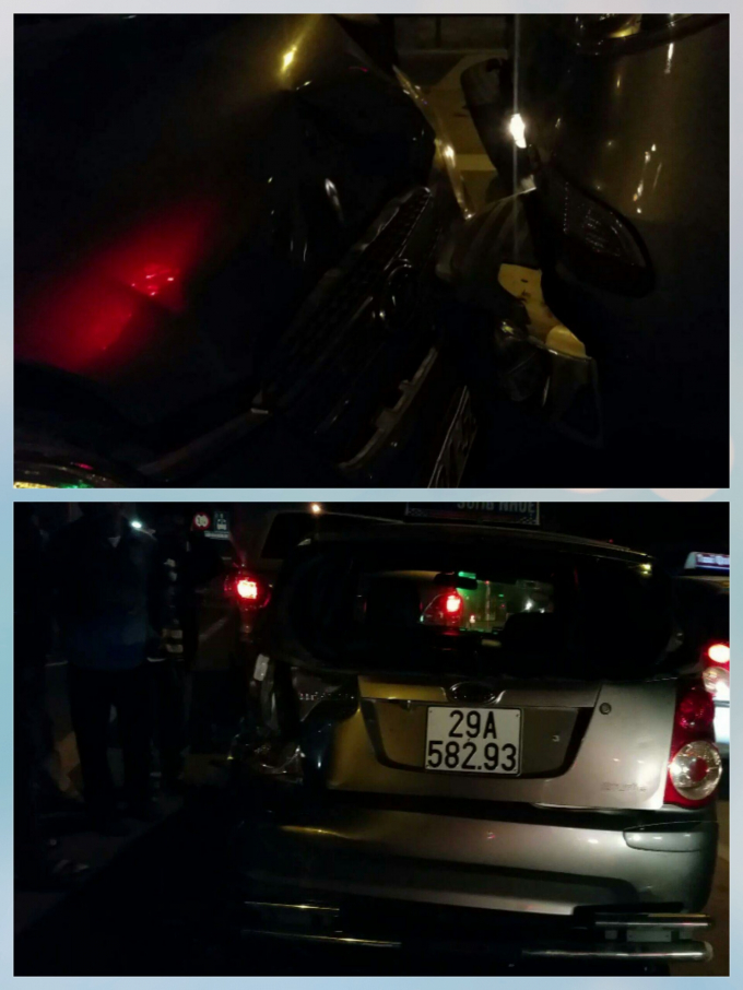 Chiếc taxi bị hư hỏng nặng sau vụ va chạm.