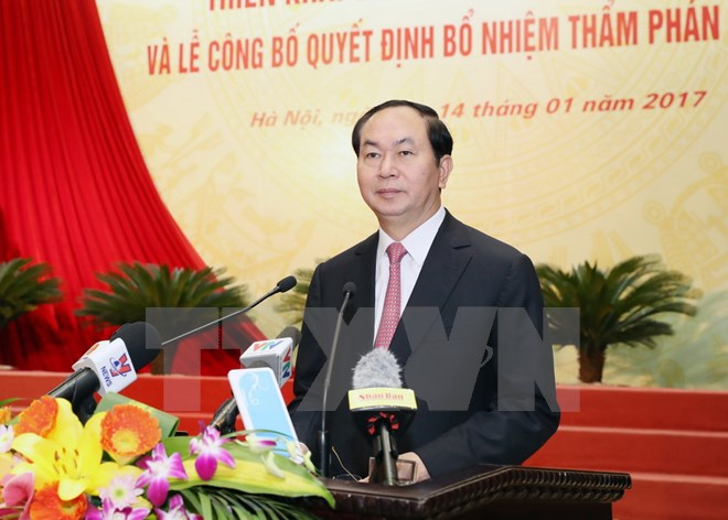 Chủ tịch nước Trần Đại Quang ph&aacute;t biểu chỉ đạo hội nghị. (Ảnh: Nhan S&aacute;ng/TTXVN).