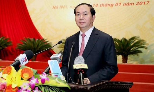 Chủ tịch nước Trần Đại Quang ph&aacute;t biểu tại Hội nghị.