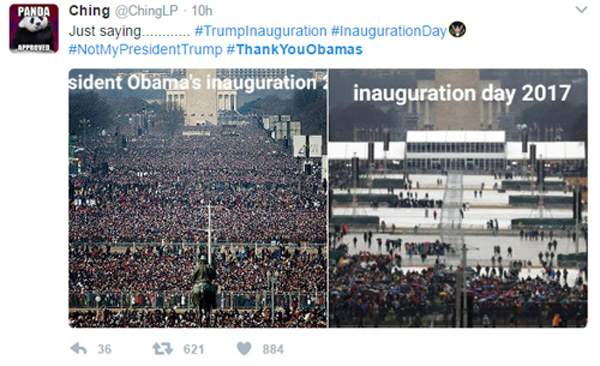 Bức ảnh n&oacute;i l&ecirc;n tất cả: Ng&agrave;y nhậm chức của Obama năm 2009 v&agrave; của Trump năm 2017.