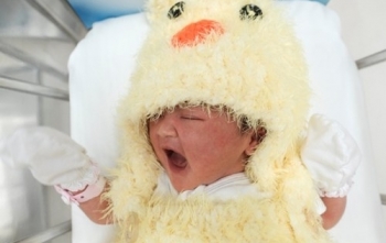 Trẻ sơ sinh mặc đồ con gà đón Tết tại bệnh viện Thái Lan