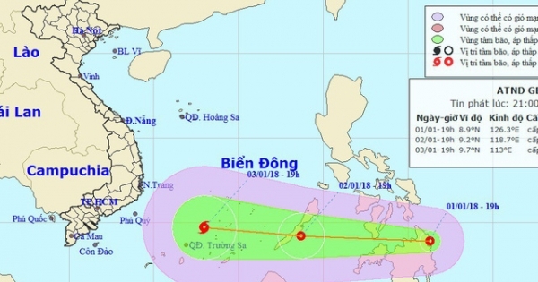 Áp thấp nhiệt đới có khả năng thành bão đang hướng vào Biển Đông