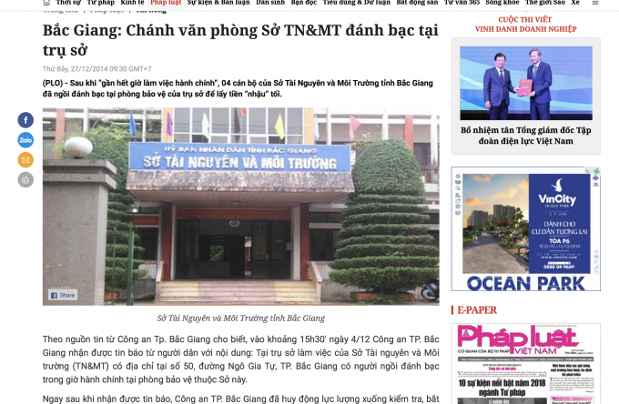 B&aacute;o Ph&aacute;p luật Việt Nam năm 2014 cũng đưa tin về vụ việc chấn động n&agrave;y.