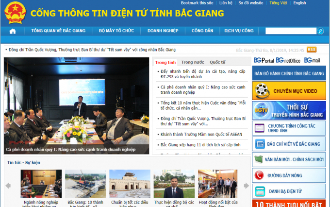 Website cổng th&ocirc;ng tin điện tử tỉnh Bắc Giang.