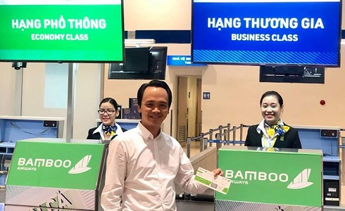 Chủ tịch FLC Trịnh Văn Quyết trong ng&agrave;y Bamboo Airways cất c&aacute;nh. Ảnh: FB Trịnh Văn Quyết.