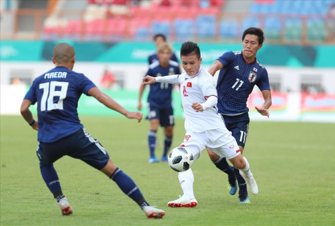 Quang Hải v&agrave; c&aacute;c đồng đội từng đ&aacute;nh bại Nhật Bản ở Asiad 2018.