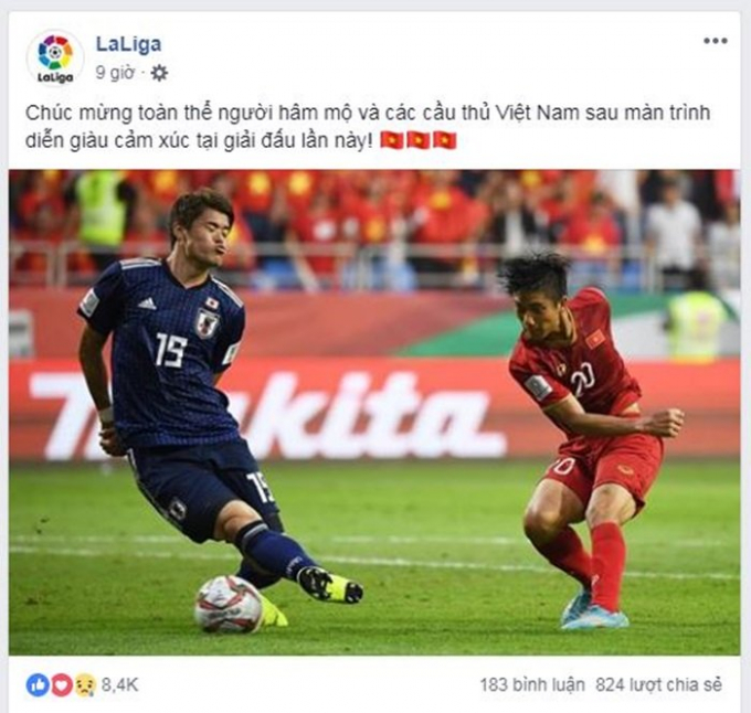 Trang facebook La Liga gửi th&ocirc;ng điệp đến c&aacute;c cầu thủ v&agrave; người h&acirc;m mộ Việt Nam.