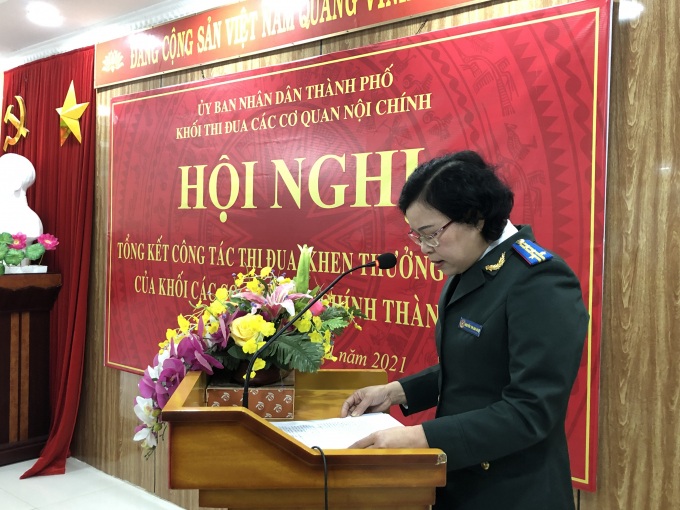 Phó cục trưởng Cục THADS TP Hải Phòng Nguyễn Thị Mai Hoa phát biểu tại hội nghị