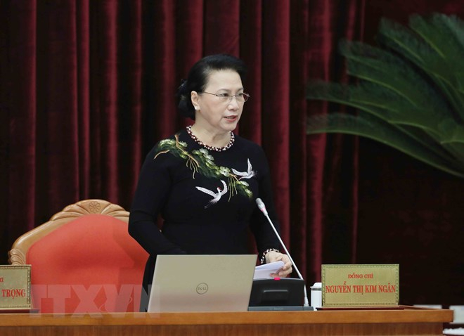 Ủy viên Bộ Chính trị, Chủ tịch Quốc hội Nguyễn Thị Kim Ngân điều hành phiên họp sáng 16/1. (Ảnh: Phương Hoa/TTXVN)
