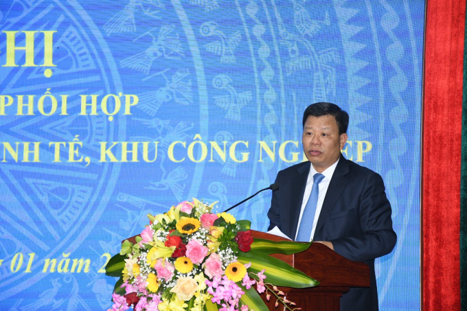 Trưởng BQLKKT lê Trung Kiên báo cáo tại Hội nghị lễ ký kết