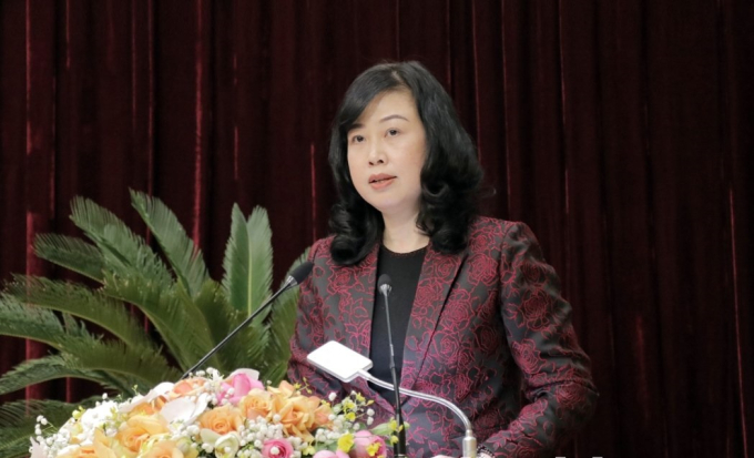 Bà Đào Hồng Lan, Ủy viên Trung ương Đảng, Bí thư Tỉnh ủy, Trưởng Đoàn đại biểu Quốc hội tỉnh Bắc Ninh phát biểu chỉ đạo tại Hội nghị trực tuyến triển khai nhiệm vụ công tác năm 2022.