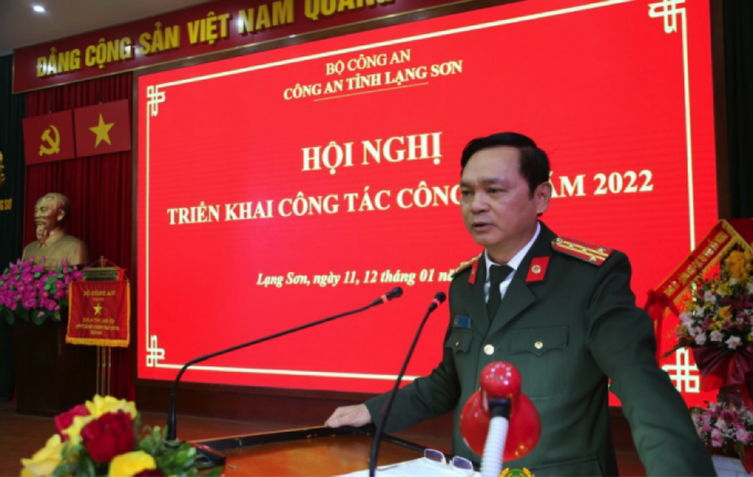 Đại tá Thái Hồng Công - Ủy viên Ban Thường vụ Tỉnh ủy, Bí thư Đảng ủy, Giám đốc Công an tỉnh Lạng Sơn chỉ đạo triển khai công tác công an năm 2022.