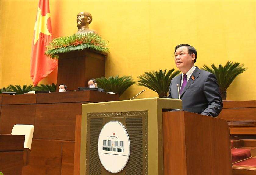 Chủ tịch Quốc hội Vương Đình Huệ phát biểu tại Kỳ họp bất thường lần thứ nhất Quốc hội khóa XV.