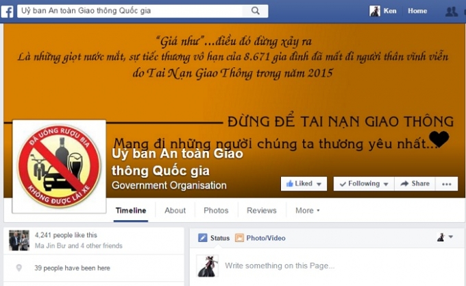 Trang Fanpage Facebook ch&iacute;nh thức của Ủy ban ATGT Quốc gia.