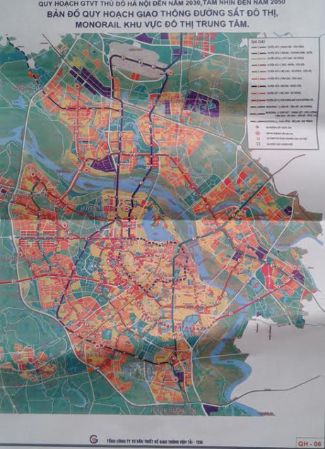Bản đồ quy hoạch giao th&ocirc;ng đường sắt đ&ocirc; thị khu vực trung t&acirc;m.