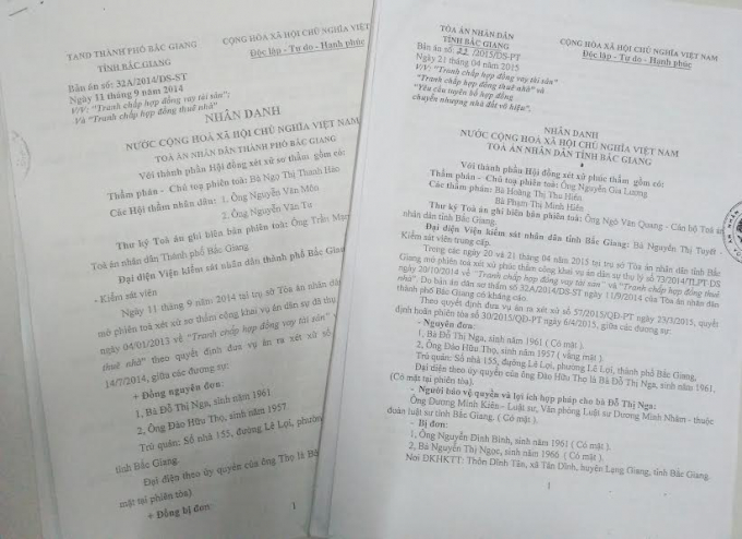 Hai bản &aacute;n của t&ograve;a &aacute;n c&aacute;c cấp tỉnh Bắc Giang bị cho l&agrave; sai lệch, thiếu căn cứ ph&aacute;p l&yacute;.