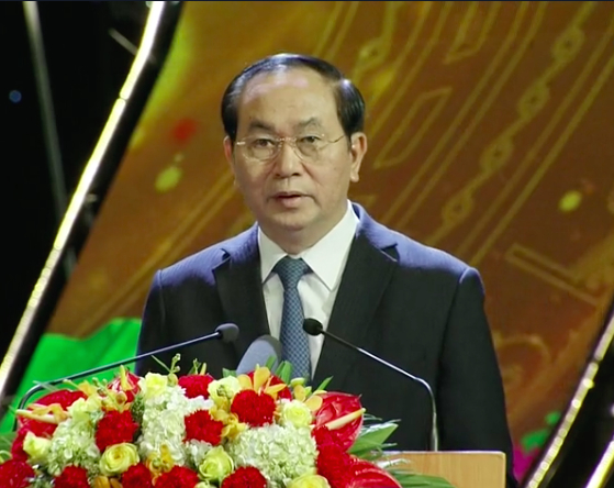 Chủ tịch nước Trần Đại Quang ph&aacute;t biểu tại buổi lễ kỷ niệm. Ảnh: Sức khỏe đời sống