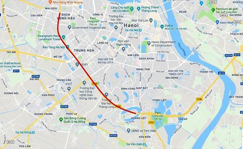 Sở GTVT H&agrave; Nội đề nghị xen giải ph&acirc;n c&aacute;ch đường v&agrave;nh đai 3 từ Mai Dịch - Linh Đ&agrave;m, d&agrave;i gần 9 km. Ảnh: Google Maps.