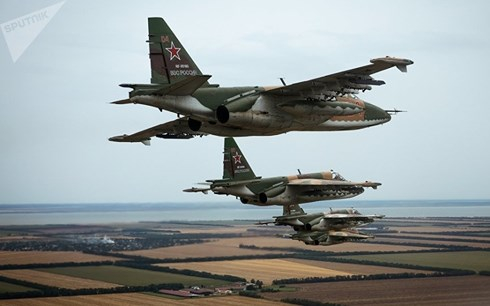 Phi đội m&aacute;y bay chiến đấu Su-25. Ảnh: Sputnik