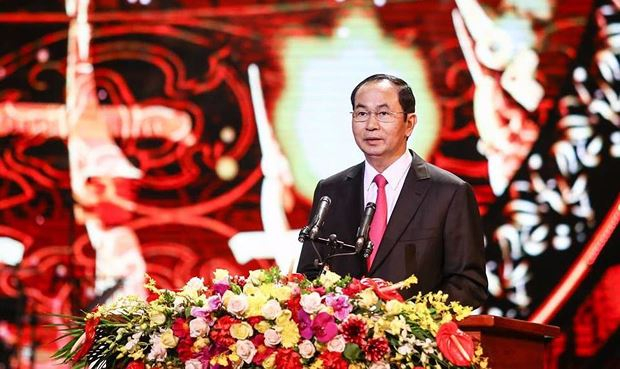 Chủ tịch nước Trần Đại Quang ph&aacute;t biểu trong chương tr&igrave;nh.