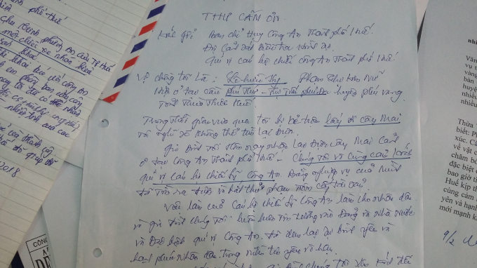 Bức thư của gia đ&igrave;nh bị hại gửi tới lực lượng C&ocirc;ng an TP Huế.