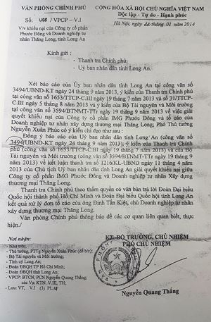 Văn bản truyền &yacute; kiến chỉ đạo của Ph&oacute; Thủ tướng (hiện l&agrave; Thủ tướng) Nguyễn Xu&acirc;n Ph&uacute;c.