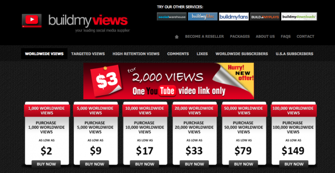 Trang web n&agrave;y quảng c&aacute;o thổi 2.000 view với gi&aacute; chỉ 3 USD.