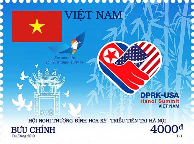 Bộ tem đặc biệt ch&agrave;o mừng Hội nghị thượng đỉnh Hoa Kỳ - Triều Ti&ecirc;n tại H&agrave; Nội.