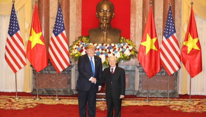 Tổng b&iacute; thư, Chủ tịch nước tại cuộc hội đ&agrave;m với Tổng thống Mỹ Donald Trump - Ảnh: Gia Linh.