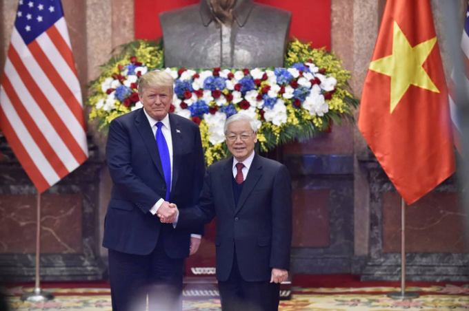 Tổng b&iacute; thư, Chủ tịch nước Nguyễn Ph&uacute; Trọng tiếp Tổng thống Donald Trump - Ảnh: Gia Linh.