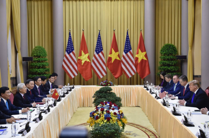 Tổng b&iacute; thư, Chủ tịch nước Nguyễn Ph&uacute; Trọng hội đ&agrave;m với Tổng thống Donald Trump - Ảnh: Gia Linh.