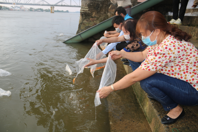 Thả cá xuống sông Đồng Nai để cầu bình an.