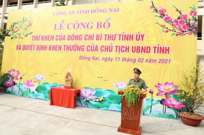 Đại tá Vũ Hồng Văn - Giám đốc Công an tỉnh phát biểu tại lễ công bố.